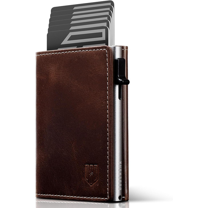Портмоне чоловіче DODENSHA MagSnap Slim з монетницею, RFID захистом, для 10+ карток, чорно-червоний (Yl-braunsilber)