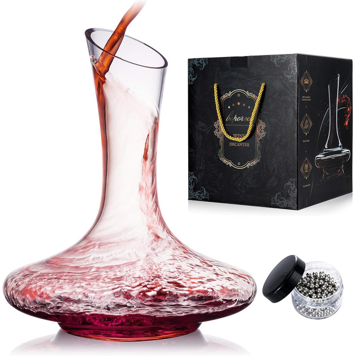 Wine Decanter Set, Wine Aerator, 100% Mouth-Blown Lead-Free Crystal Glass with Cleaning Pearls, Wine Decanter and Wine Decanting Set, Wine Gift with Luxury Packaging, Wine Accessories (1200ML)