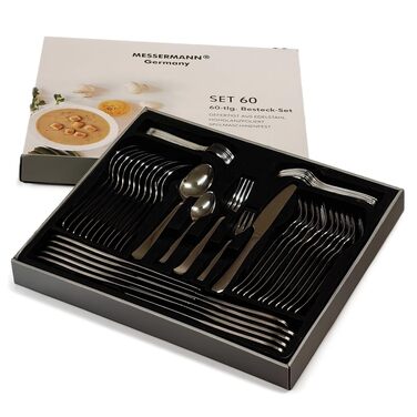 Набір столових приборів 60 предметів для 12 осіб з нержавіючої сталі – елегантний набір, полірований до блиску, придатний для миття в посудомийній машині та стійкий до іржі; для вишуканого сервірування столу в будні та на свята (Модель 3)