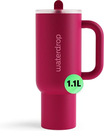 Waterdrop® Insulated Stainless Steel Tumbler with Straw - 1.1L Leak-Proof, Durable Travel Mug, Keeps Drinks Cold for 12 Hours, with Lid - Winter White (Wildberry)
