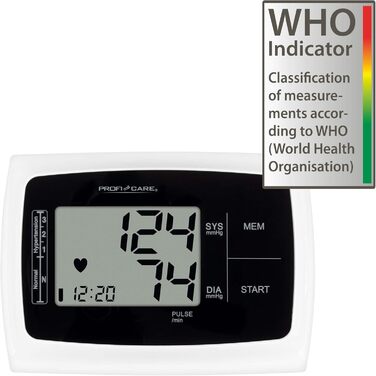 Тонометр ProfiCare® PC BMG 3121 для вимірювання артеріального тиску та пульсу | Виявлення аритмії | Тонометр на плечі з оцінкою ВООЗ | Білий | Модель 2024