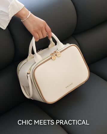 Косметичка для макіяжу великої місткості з кількома відділеннями, водонепроникна, з ручкою, бежева