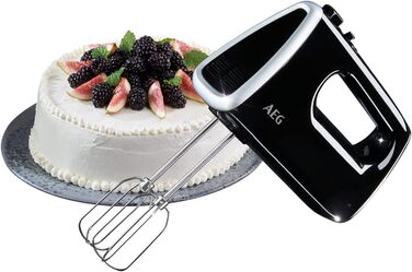Міксер AEG HM3310: 350 Вт, 5 швидкостей, нержавіюча сталь, для приготування тіста та збивання, чорний/срібний