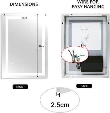 Дзеркало для ванної кімнати Sanitemodar LED 50x70 см з підсвічуванням, протизапітніюче, з сенсорним вимикачем