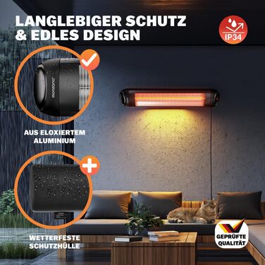 Інфрачервовий обігрівач MONZANA® MZH2501 з таймером, 2500W, 3 режими, 24 год, пульт ДУ, кут нахилу 90°, електричний, для тераси, чорний