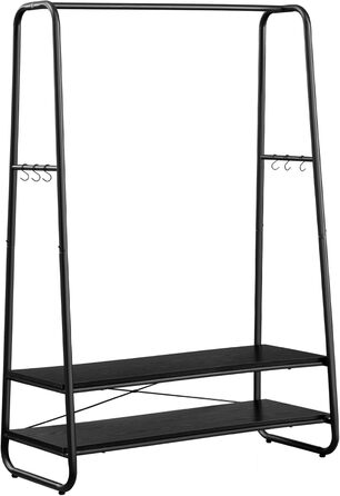 VASAGLE Clothes Rack, Coat Stand, Coat Rack, 2 Shelves, 6 S-Shaped Hooks, Steel Frame, for Bedroom, Hallway, Entrance Area, Cloud White-Matte White RGR112W02 (Ebony Black-Matte Black)