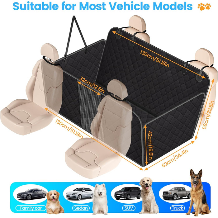 Водонепроникний захист для заднього сидіння авто: килимок для собак з боковими бар'єрами та віконцем, універсальний, анти-царапин, захист сидіння