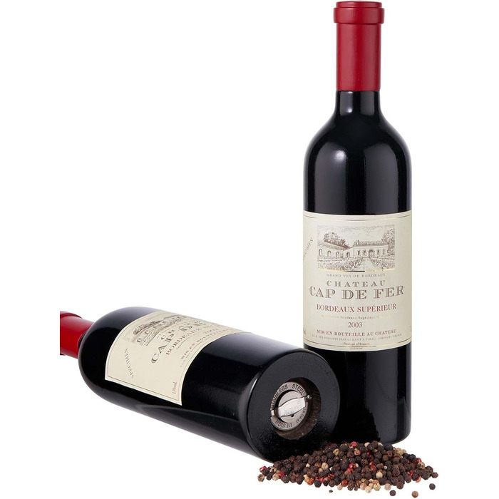BUTLERS Pepper Grinder Wine Bottle Shape – WINE – Wooden pepper grinder with stainless steel grinding mechanism | Spice grinder, salt grinder, pepper shaker in a red wine bottle design