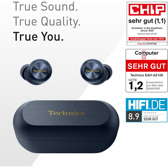 Technics EAH-AZ100E-S Бездротові навушники з активним шумозаглушенням, 10 мм драйвер, Multipoint Bluetooth, Voice Focus AI, комфортні, срібні (Mitternachtsblau)