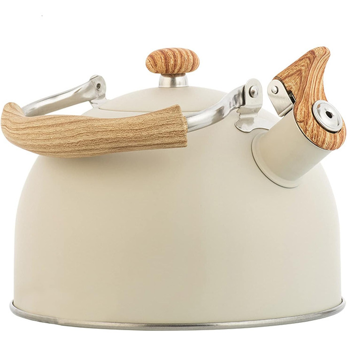 Чайник-заварник з металофоном та ергономічною ручкою, нержавіюча сталь, для всіх плит (газових, індукційних, дров'яних), колір бежевий