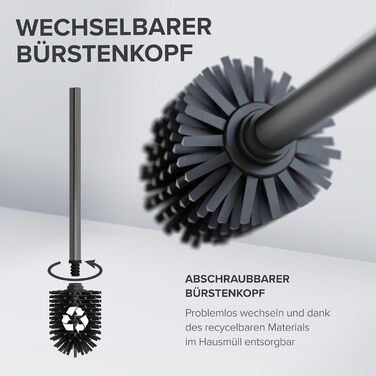 Набір для чищення унітазу Ovimar Finnkona: щітка, кріплення на стіну без свердління, силіконова щітка, функція вентиляції, сталь з порошковим покриттям, змінний насадок (Gunmetal, для кріплення)