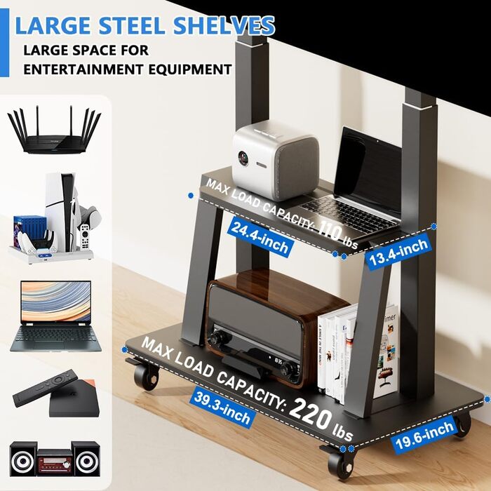 Мобільна підставка для телевізора з колесами 42-100 дюймів, регульована по висоті, VESA 900x600, до 82 кг