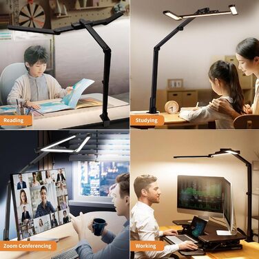 LED лампа для столу Litren 80 см з USB, сенсорне управління та таймер, 24W, чорна