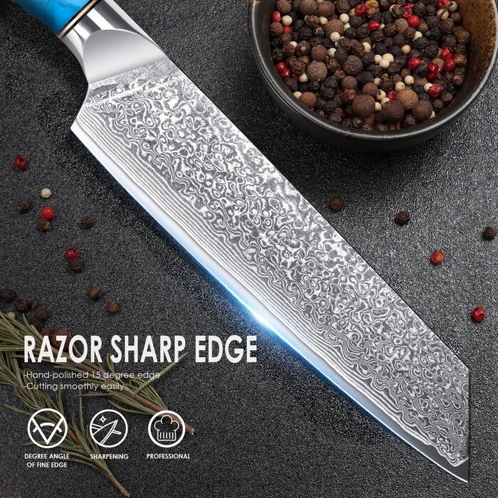 Ніж Kiritsuke з дамаської сталі для кухні, 18.8 см, VG-10, ергономічна ручка, подарункова коробка