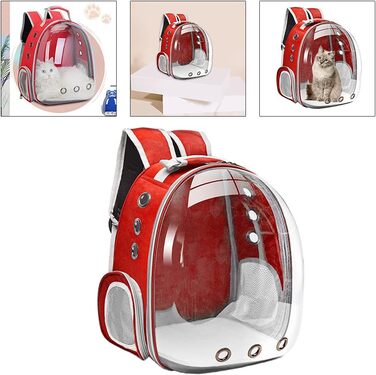 MagiDeal Преміум рюкзак-переноска для кота, велика прозора сумка-переноска для домашніх тварин, портативна вентильована переноска для кота/маленької собаки, водонепроникна для використання на вулиці (червона)