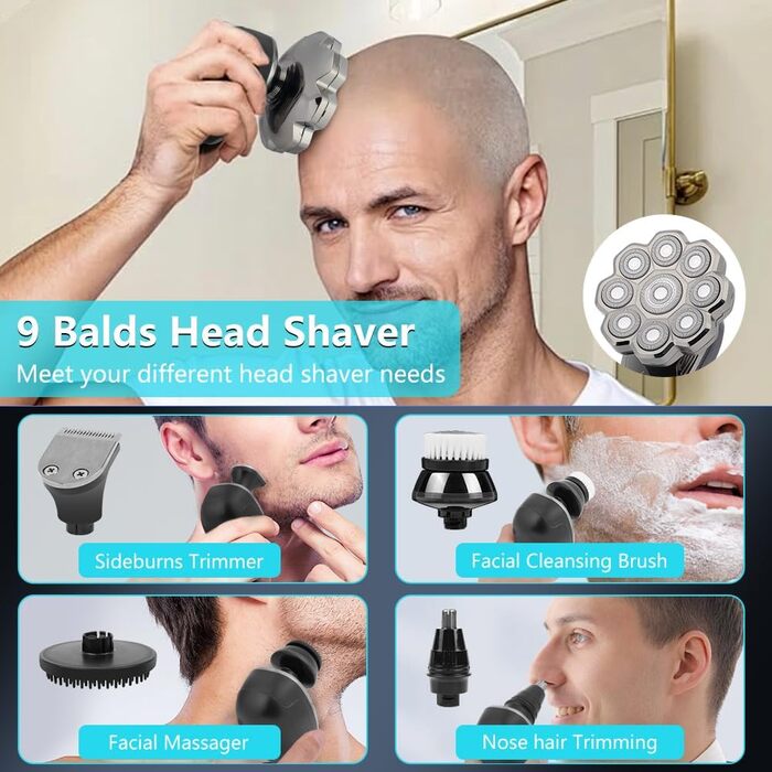 Електричний чоловічий голкострум OFFCUP Glatzen з 9D головками, водонепроникний (IPX6), з тримером для носа, LED дисплеєм, бездротовий