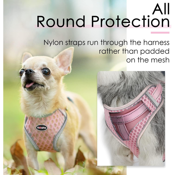 Шлейка для собак ThinkPet No-Pull, дихаюча, для малих, середніх та великих собак, регульована, м'яка, для прогулянок, безпечна, з контролем, з підкладкою, світловідбиваюча (Рожева, M, 1 шт.)