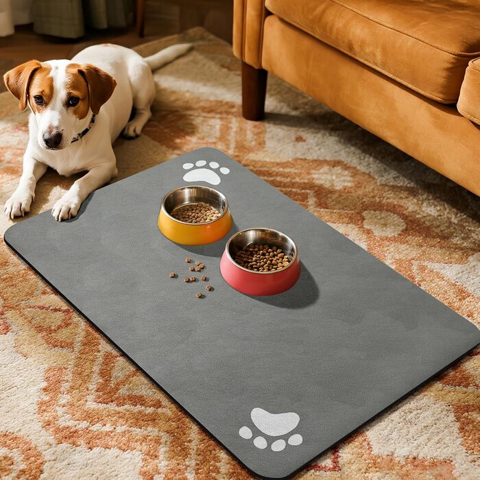 Підкладка під миску для собак та котів, сіра, 43x80 см - швидковисихаюча, неслизька