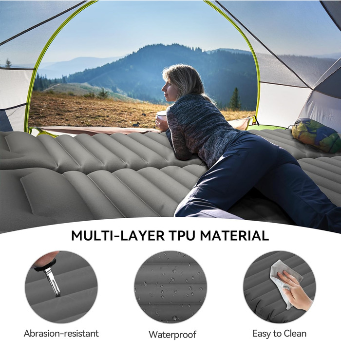 Isomatte YITAHOME самонадувна Ultralight для кемпінгу з вбудованим насосом та подушкою, туристична матрац для відпочинку на природі, подорожей, хайкінгу (Сапфіровий блакитний) (Світло-сірий)