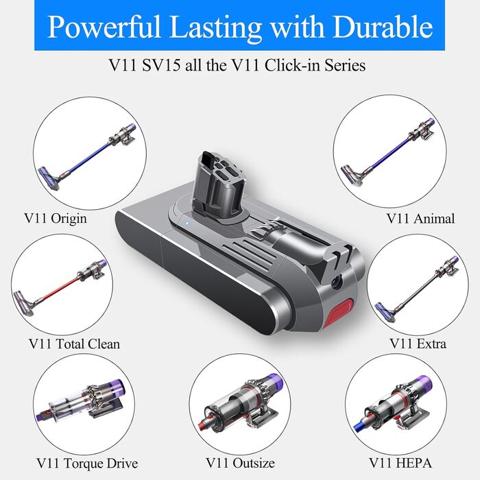 Запасний акумулятор DTK для пилососів Dyson V11 V15 (сумісний з SV15, SV16, SV22) з кнопковою установкою