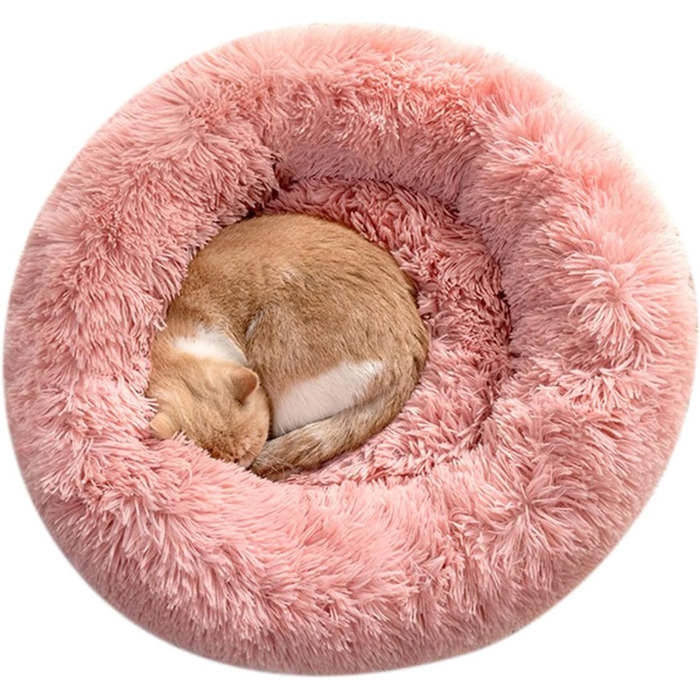 М'яке кругле ліжко для котів та собак. Ліжко-подушка для домашніх тварин, 70см, білий/рожевий колір