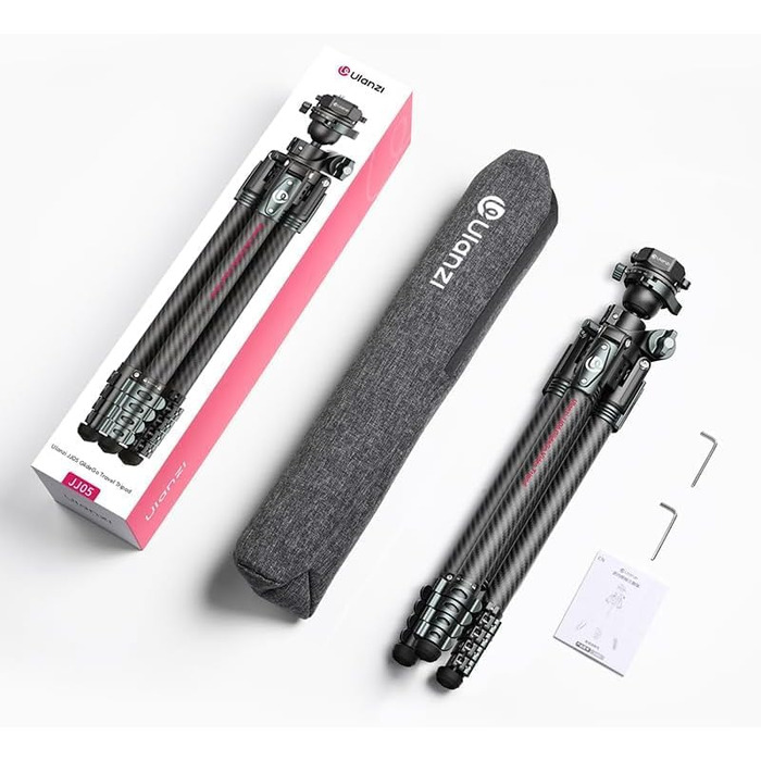 Штатив для камери ULANZI JJ05 GlideGo 184 см з карбону, складаний, з поворотним центральним стовпом, легкий, для DSLR, 360° кульковий голівкою, швидка пластина, вантажопідйомність 18 кг