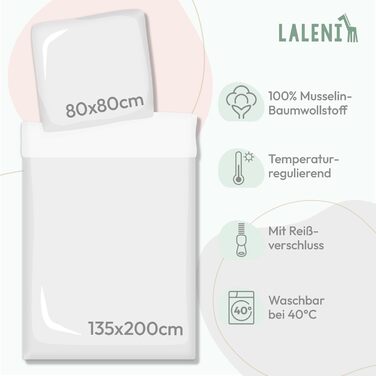 Бетлічна постільна білизна Laleni з бавовняного мусліну 80x80 + наволочка 35x40 см - комплект сертифікований Oeko-TEX для літа (Антрацит, 135x200 см, 80x80 см)