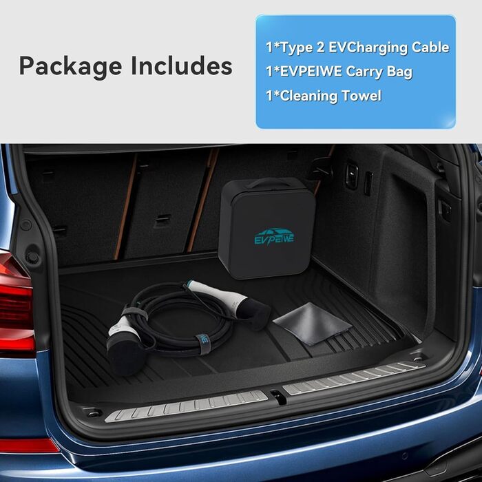 Кабель для зарядки електромобіля 22kW 32A Typ 2 (7м) | IP55 | для електромобілів та гібридів | з сумкою для зберігання