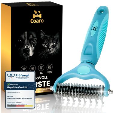 Підшерсткова щітка для собак та котів з двосторонніми лезами для легкого догляду за шерстю – неслизька ручка для надійного захвату – професійна щітка для видалення підшерстя