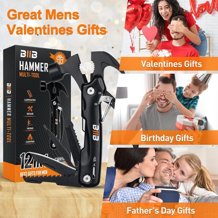 Мультитул BIIB 12-в-1: Подарунок для чоловіків на Різдво, День батька, День народження. Мультиінструмент для кемпінгу, адвент-календаря. Преміум якість, чорний.