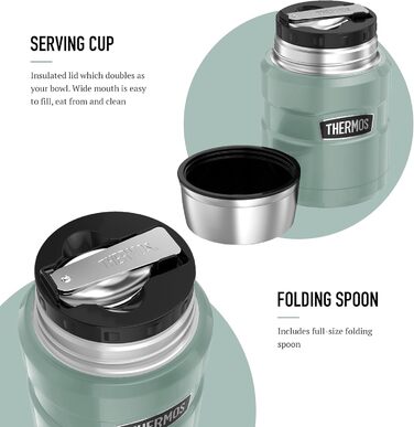 Термос зі сталі нержавіючої King, 470 мл, для їжі, класичний дизайн, колір Duck Egg