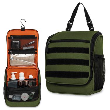 Чоловіча та жіноча дорожня косметичка Kulturbeutel Reise, водонепроникна, з гачком для підвішування, 7 відділень для кемпінгу та подорожей (зелена)