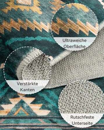 Килимок-довгий (60x300 см) для прихожого, кухні, вітальні та офісу. Нековзкий, з коротким ворсом, миючий, складаний, у стилі бохо, чорно-білий, petrolgrün