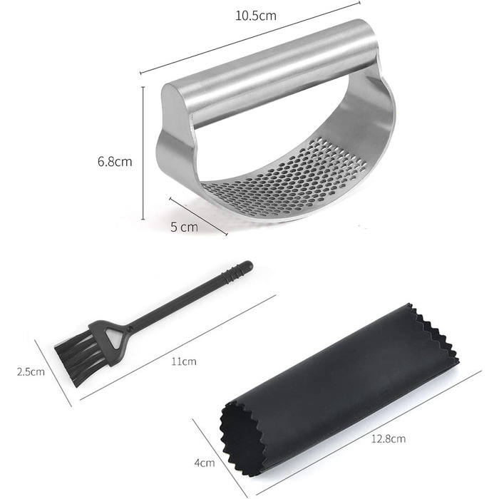 Набір прес-подрібнювачів часнику з нержавіючої сталі (3 шт.) - прес, подрібнювач, м'юлер, кухонний аксесуар з силіконовим очищувачем