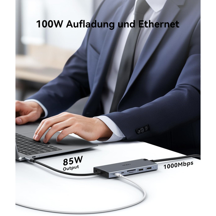 Док-станція USB-C з підтримкою двох моніторів, 14 в 1 для ноутбука, хаб з 2 HDMI, VGA, Ethernet, PD, USB Data, 5 USB портів, SD/TF кардридер, аудіо