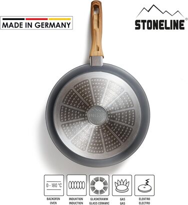 STONELINE Сковорода Back to Nature 28 см, Made in Germany, антипригарне покриття з натуральним каменем, для всіх типів плит (вкл. індукційні), без жиру, 28 см