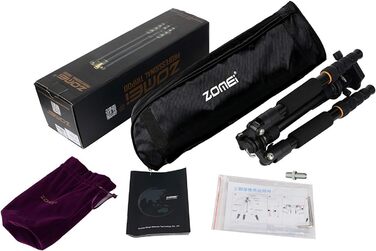 Штатив ZOMEI Q666 для камери: алюмінієвий, 155 см, 3-в-1 (штатив, макроштатив, монопод), з кульковою головкою 360° та швидкою платформою 1/4'