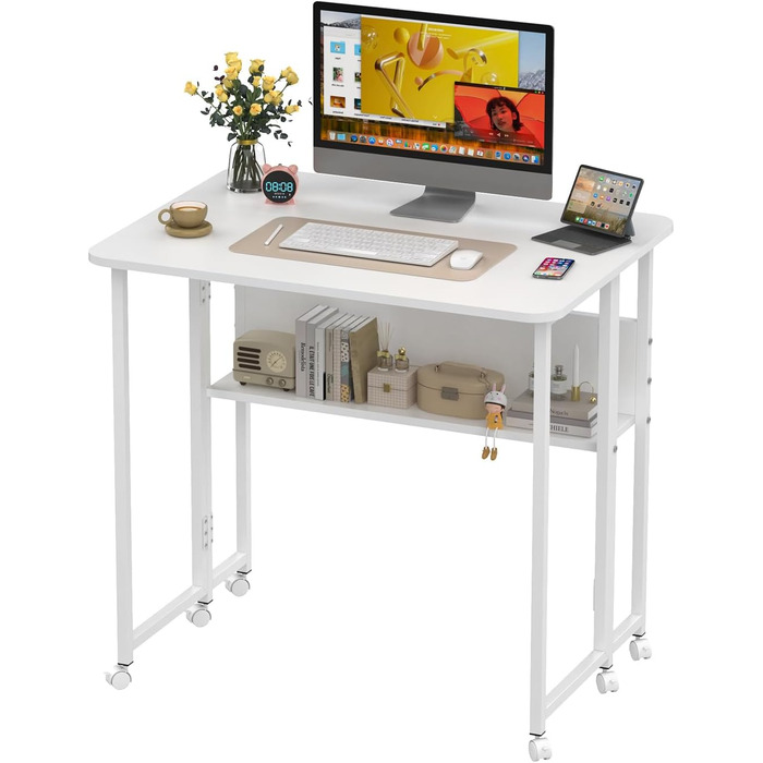 Стіл для ноутбука в ліжко Lapdesk, складний Betttisch, регульований кут 360°, портативний, для читання книг (80 x 58 x 75 см, білий)