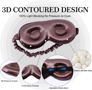 Маска для сну ZIMASILK, 22 Momme, 100% шовк, регульована, 3D-форма, блокує світло, фіолетово-сіра