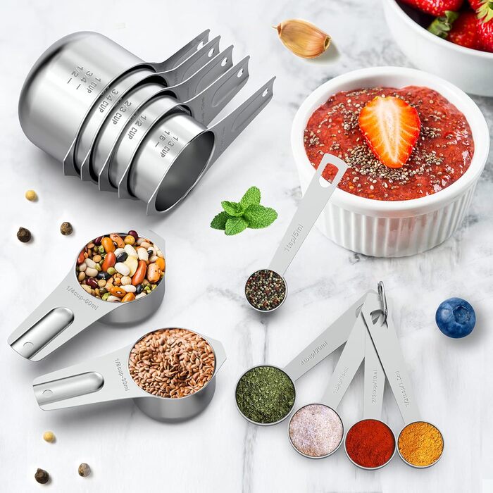 21-Piece Stainless Steel Measuring Cups and Spoons Set, Wildone Stackable Metal Measuring Cups and Spoons for Cooking and Baking, Includes 7 Cups, 9 Spoons, and 5 Mini-Spoons