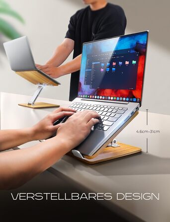Підставка для ноутбука Holz + Aluminium, регульована, ергономічна, сумісна з MacBook Pro/Air, 10-16