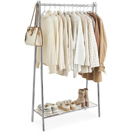 SONGMICS Clothes Rack, Coat Rack, Wardrobe, Clothes Storage, Steel Frame, with Rod and Shelf, 33.5 x 92.5 x 153 cm, for Bedroom, Hallway, Laundry Room, White HSR023W01 (Silver)