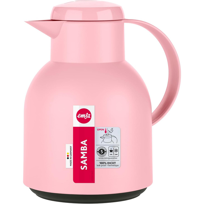 Термос Emsa Samba 1000 мл, рожевий, ізоляція 12h (гаряче), 24h (холодне), Quick Press