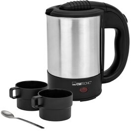 Електричний чайник Clatronic WKS 3692: 1,5 л, нержавіюча сталь, без BPA, для дому та подорожей (з чашкою)