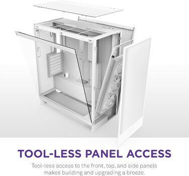 Корпус NZXT H7 Flow для ПК ATX з покращеною вентиляцією | Підтримка 3 x 120 мм вентиляторів для охолодження відеокарти | 3 x 120 мм фронтальні вентилятори | Пластина для встановлення 420 мм кулера спереду | Flow RGB 2024, білий