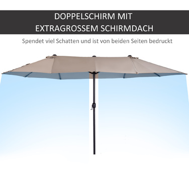 Outsunny Market Umbrella, Double Canopy Umbrella with Hand Crank, Oval 460 x 270 x 240 cm in Light Coffee for Garden & Terrace
