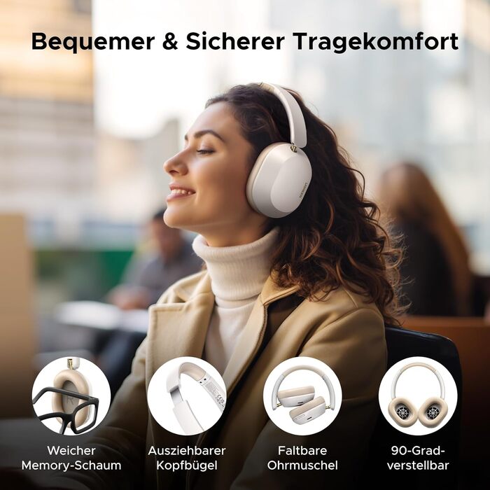 Навушники UGREEN HiTune Max5c Bluetooth Over-Ear з активним шумозаглушенням, Hi-Res Audio, LDAC, 75 годин роботи, Bluetooth 5.4, об'ємний звук, EQ в додатку, Dual Connection (Білий/Чорний)