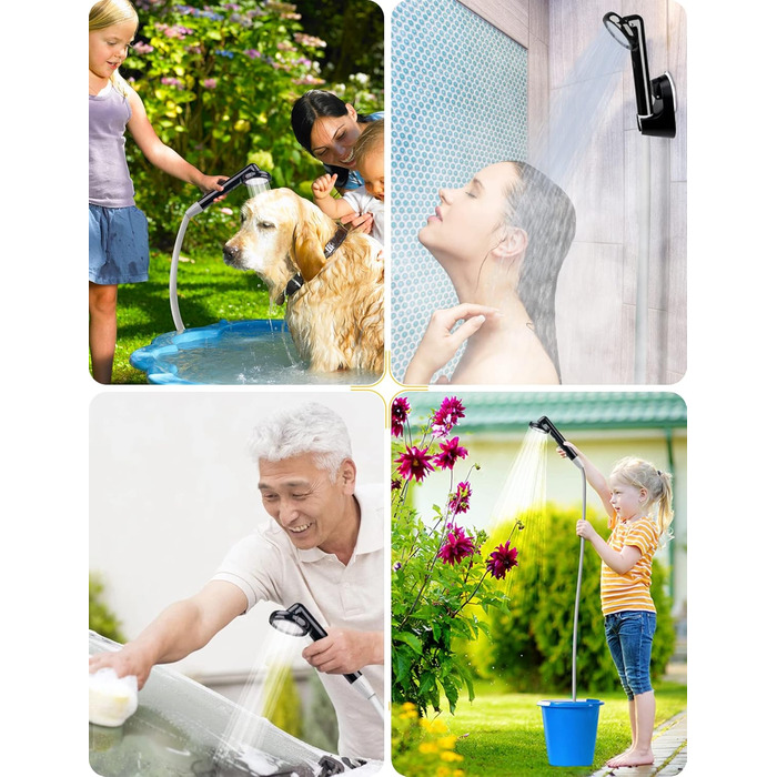 LIBERRWAY Camping Shower with Pump, Camping Shower Set with Rechargeable Battery, 2m Shower Hose Outdoor Shower for Garden Beach Camping Travel Car Washing, Mobile Shower Black (black-2 Batteries)