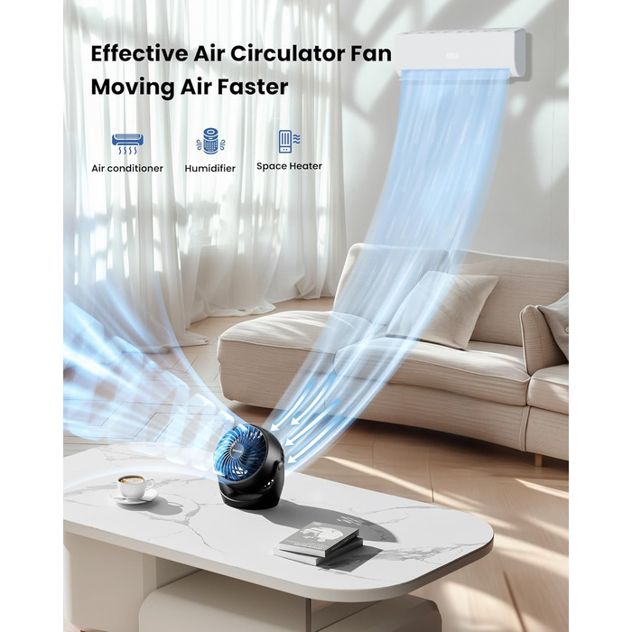 Портативний вентилятор Gaiatop 14 см, 3 швидкості, для дому, офісу, спальні, ванної кімнати (чорний)