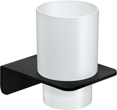 WEISSENSTEIN Toothbrush Holder without Drilling | Cup and Toothbrush Holder for Gluing to the Wall | Stainless Steel Holder and White Glass | in Matte Black